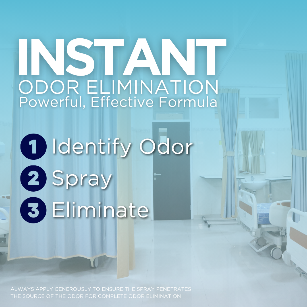 Instant odor elimination. Powerful, effective formula for hospitals, clinics, and healthcare facilities.